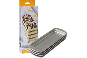 DECORA 0070032 SET 4 MOULES RECTANGULAIRES 25,5 X 10,5 X 2 H CM POUR GÂTEAUX COUCHE, Gris