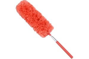 Domybest Plumeau Poussiere Téléscopique de Microfibre Plumeau Dépoussiérant Statique pour Maison Bureau (Orange)