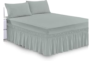 SAIME TRADING Plain Dyed Deep Fitted Valance Sheet Poly Cotton Non Iron Frill Sheets, Bed Skirts & Valances Corner Elasticated Bed Wrap (Silver Grey, Double)