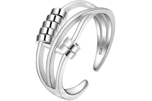 SNORSO Anxiety Rings for Women Girls, 925 Sterling Silver Anti-Stress Fidget Spinning Rings with Beads, Adjustable Open Celtic Knot Thumb Ring for Anxiety Relieving