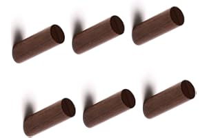 ANZOME 6Pack Wooden Coat Hooks, 10kg Wooden Hooks for Walls, Wooden Coat Peg Coat Hanger, Heavy Duty Hooks for Hanging Clothes, Hat, Scarves and Headphone in Bedroom, Living Room(Medium Black Wood)