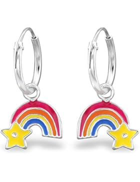 JAYARE Kinder-Creolen Regenbogen 925 Sterling Silber Emaille 20 x 11 mm mehrfarbig bunt Ohrringe