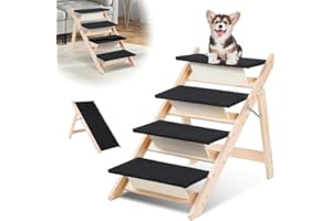 Vigevee Hundetreppe 2 in 1 Hunderampe, Klappbare Haustiertreppe 65,5cm Hoch, 4-Stufig Faltbare Katzentreppe, Maximale Belastung 80kg, Tiertreppe mit Rutschfester Trittmatte für Hunde und Katzen