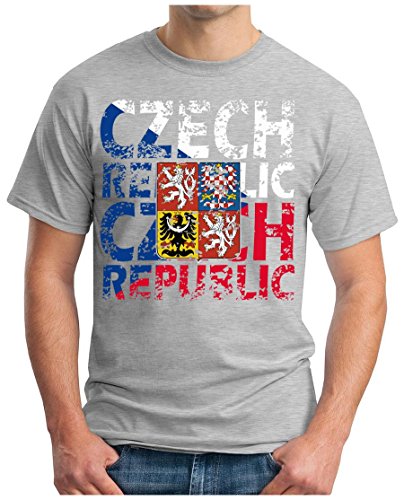 OM3 – CZECH-REPUBLIC – T-Shirt CESKÁ REPUBLIKA EM 2016 FRANKREICH FRANCE FUSSBALL FANSHIRT SOCCER CUP SPORT TRIKOT EUROPAMEISTER, L, grau meliert