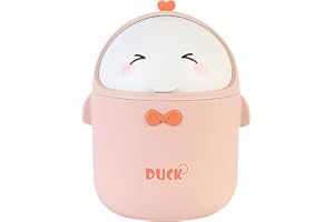 SYULCR Mini papelera de oficina con tapa, papelera de estilo de dibujos animados lindo portátil, papelera de oficina, pequeña papelera de baño, para dormitorio, oficina, sala de estar (rosa)