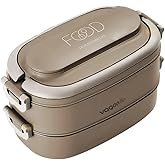 Wagonlife Bento 1140ml Lunchbox 2 Tiers 4 Compartment Mini Bowl Steel Lunch Box (Brown)