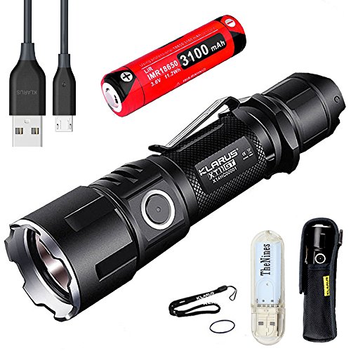 Klarus XT11GT Is Klarus XT11S Upgraded Version CREE XPH35 HI E4 LED 2000 Lumens 18650 Tactical Rechargeable Flashlight With 18650 3100mah Battery+Thenines USB Light