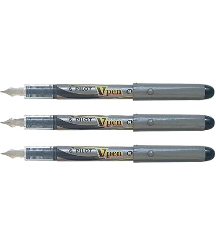 Lot De 6 Stylos Plume Jetables PILOT V-Pen - Pointe Moyenne 0,4 Mm, Encre Rouge, Corps Argenté