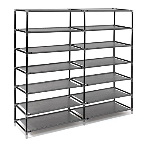 Relaxdays Schuhschrank VALENTIN breit HxBxT: 108,5 x 114 x 30,5cm Schuhregal mit 7 Ablagen für 36 Paar Schuhe aus Vlies mit Stoffbezug Stoffregal für staubfreie Lagerung dank Reißverschluss, anthrazit - 4