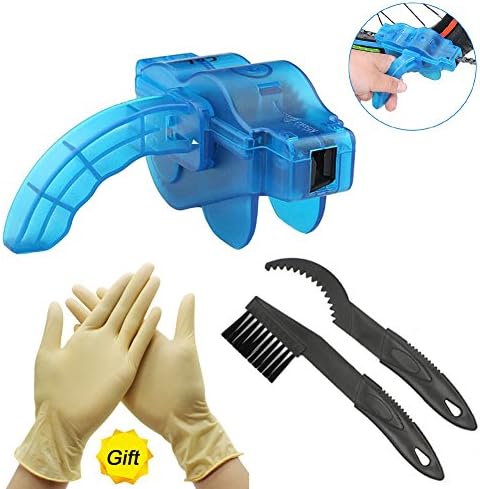 JTENG Bike Chain Cleaner / Bicycle Chain Cleaner, Including 2 Gear Brush and 2 Pairs of Silicone Gloves , Quick Clean Tool for All Types of Bicycle / Cycling Mountain Bike Chains(Blue)