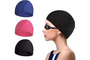 NITAIUN 3 Stück Badekappen, bequemer Stoff, Premium-Qualität, dehnbar, Unisex, Polyester-Stoff, Badekappe, leichte Badekappen für Wassersport, 3 Farben