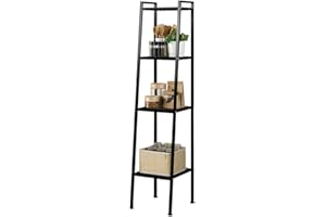 DlandHome Étagère Debout Bibliothèque Métallique 30x36x147CM, Multifonctionnel Meuble de Rangement à 4 Niveaux, Support pour Plantes pour Salon/Chambre/Cuisine,Noir