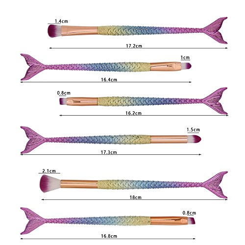 NEEDOON 6 Stück Meerjungfrau Make Up Pinsel Set Bürsten Satz Augenbraue Eyeliner Erröten Foudation Kosmetik Werkzeuge Schönheit Concealer Bürste - 5