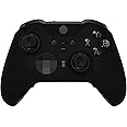 eXtremeRate Black Soft Touch Grip Faceplate Cover, Front Housing Shell Case Replacement Kit for Xbox One Elite Series 2 Controller Model 1797 - Thumbstick Accent Rings Included