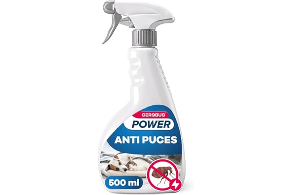 Gerobug Spray Anti Puces Chat & Chien 500 ML - Très Efficace et Non Tachant - Spray Anti Puces Maison pour Meubles et Textiles - Utilisable en Présence de Chats et Chiens