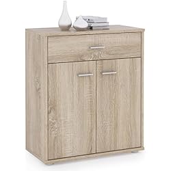 IDIMEX Buffet Monaco, Commode Meuble de Rangement avec 1 tiroir et 2 Portes, en mélaminé décor chêne Sonoma