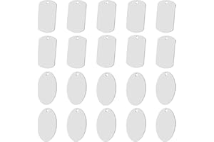 JANDH Blank Anhanger, 20 Stück Rechteckige Blanko-Etiketten aus Edelstahl, Hundemarke, Rechteckig und Oval, Geeignet für Hängeetiketten und Etiketten, DIY