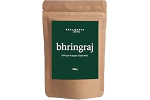 Bhringraj Poudre bio Eclipta Alba Real Earth Stories à base de plantes naturelles 250 g – Pour la croissance des cheveux, les épaississants – Excellent après-shampoing – Fabriqué en Inde