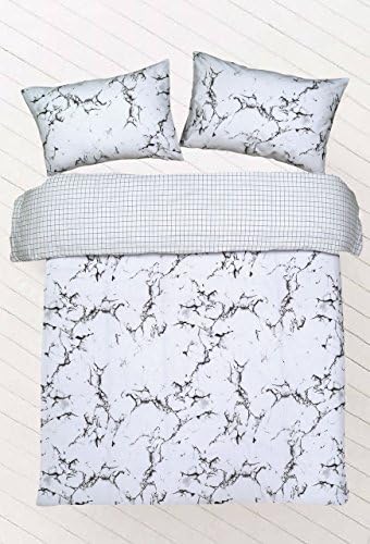 WKDS Marble Grey Print Polycotton Duvet Cover set with Pillow Cases Bedding Sets (King)