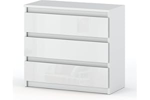 MRBLS_HOME MRBLS Kommode mit 3 Schubladen Sideboard Schubladenschrank Kleiderschrank Modern Möbel mit Schubladen für Ihr Schlafzimmer (Weiß Matt - Weiß Glanz) – 80 x 71,5 x 33,5 cm (B/H/T)