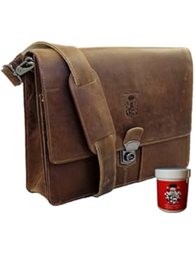 BARON of MALTZAHN Aktenmappe - Collegemappe SCHILLER mit Schultergurt aus braunem Leder - inkl. Lederpflege