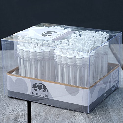 96er Box WEDDING BUBBLES Seifenblasen HOCHZEIT EinsSein® Herzgläschen weiss | Unverzichtbar für perfekte Hochzeitsfotos | Party Goldene Hochzeitstorte Geburtstag Feier Herz Gastgeschenke - 3