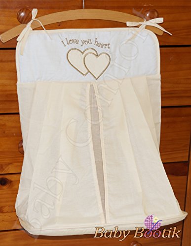 Nappy Stacker / Diaper Bag Match Baby Nursery COT or COT BED LOVE YOU HEART - EMBROIDERY CREAM