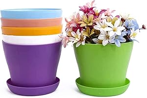 TSKDKIT 20 cm Vasi da Fiori in Plastica Grandi, 6 Pezzi con Vaschette per Piante da Bonsai per Interni Ed Esterni, Vasi Colorati da Giardino per Decorazione Domestica e Ufficio