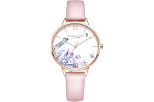 VICTORIA HYDE Damski zegarek kwiatowy wzór ptaka tarcza analogowy kwarcowy pasek z prawdziwej skóry pasek siatka ze stali nierdzewnej