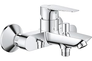 GROHE QuickFix Start Edge, bateria prysznicowa lub wanna, montaż na ścianie i dolnym wylocie, mniejsze zużycie wody, instalacja z QuickSpanner włączone, chrom, 24198001