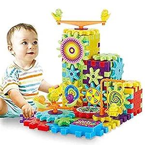 Chocozone Battery Operated 81pcs Rotating Building Blocks with Gears for STEM Learning, Educational Building Blocks Toys for 5 Years Old Girls and Boys