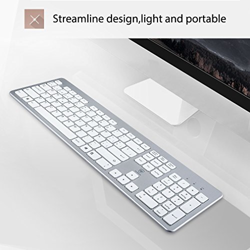Aursen Teclado Inalambrico  2 4Ghz Teclado Espa  ol QWERTY Aluminio con Receptor USB para Mac La Computadora Ordenador para Windows 10 8 7 Vista XP Color Plata