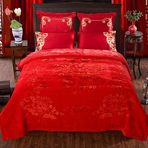 Wddwarmhome Winter Warm Blanket Embossed Raschel Craft Plant Floral Pattern Acrylic Material Size: 200 * 230cm Blankets ( Color : Red )