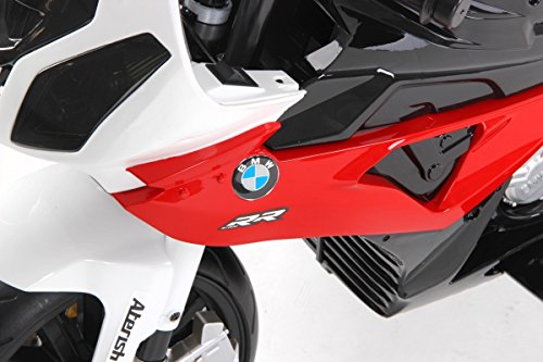 BMW S 1000 RR Original Lizensiert Motorrad für Kinder, EVA räder, Metallrahmen, Zündschlüssel, 2x Motor, 12 V Batterie, abnehmbare Hilfsräder