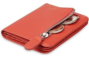 FT FUNTOR Small Wallet for Woman with Card Ladies Bifold Zipper Pocket RFID Blocking Leather Wallet Purse (Orange)