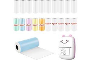 VicBou 20 Rollen Mini Drucker Printer Sticker Thermopapier 57x25mm Set, 5 Farbige Thermodrucker Papier, 10 Weiße und 5 Selbstklebende Aufkleber Thermodruckerpapier für Drucker