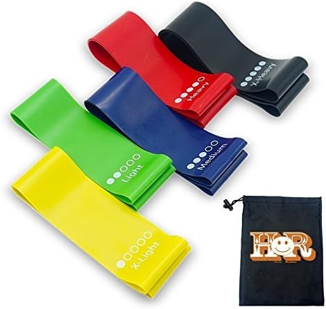 Resistance Loop Bands, Set of 5 High quality Fitness Exercise Bands for Workouts in the gym or home. Fantastic for physiotherapy, pilates, yoga, rehab and improving mobility and strength.
