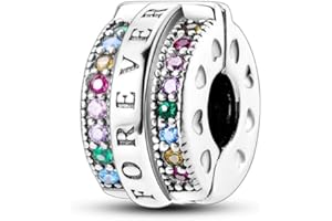 CYCUFF Clip Spacer Charm per bracciale in argento Sterling 925, con zirconi cubici, chiusura a clip, idea regalo per donne e ragazze