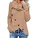 Produktbild Yvelands Damen Pullover Rollkragenpullover Solid Sweater Warm Cable Gestrickte Lose Knopf Wrap Asymmetrische Langarm Sweatshirt Pullover Tops Bluse Shirt(EU-40/L2,Khaki)