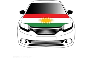 BODMIND 100Pcs Flaggen Motorhaubenabdeckung,Gelbe Sonne Kurdistan Motorhaube Banner,Mann Slip-On Waschbar Super Elastisch Wetterfester Stoff,Nicht Klebendes Banner 3.3X5 Ft Passend Für Die Meisten Gedruckten