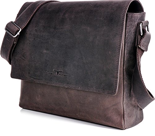 Ledertasche Vintage Leder Umh  ngetasche von URBAN FOREST Damen Herren 14 Zoll Laptoptasche Messenger Bag Aktentasche Arbeitstasche Notebooktasche DIN