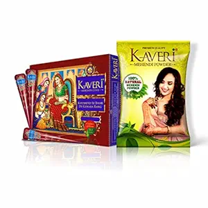 Kaveri Natural Herbal Mehandi Cones For Hand Designing (12pc in 1 box) & Kaveri 100% Herbal Henna Powder with No Added Chemicals | Organic Powder for Natural Hair Color 250 gm (Combo Offer)