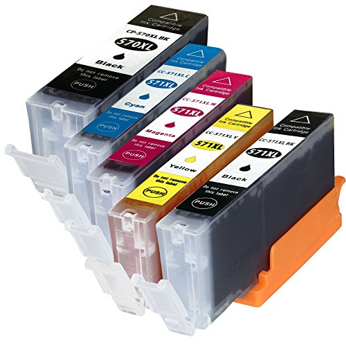 5 Tintenpatronen kompatibel zu Canon PGI-570 CLI-571 XL für Canon Pixma MG5750 MG6850 MG7750 Series - Schwarz 22ml, PGBK Color je 11 ml