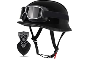Labzaa Vintage Deutsche Motorrad Halbschalenhelm mit ECE, Retro Half Öffnen Jethelm mit Schutzbrille für Bike Cruiser Chopper Moped Scooter ATV Männer und Frauen Helm C XL