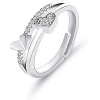 Anello In Argento Sterling Con Pietra A Cuore - Gioiello Regolabile Con Cristalli, Placcato Oro 14K - Foto 7