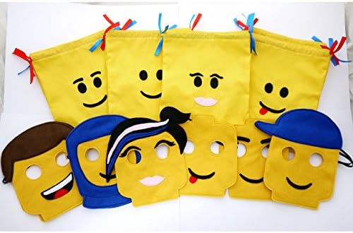 Lego Inspired Party bags fabric drawstring personalised Lego Birthday party