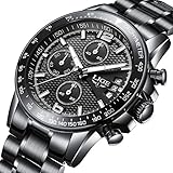 Herren Uhr Sport Chronographen Quarz Wasserdicht Datum Schwarz Watches for Men LIGE0002