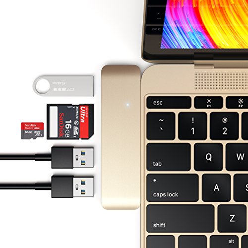 Satechi Hub Adaptador 3 en 1 de Aluminio, 3 USB 3.0 Tipo-C y Lector de Tarjetas MicroSD para MacBook 12