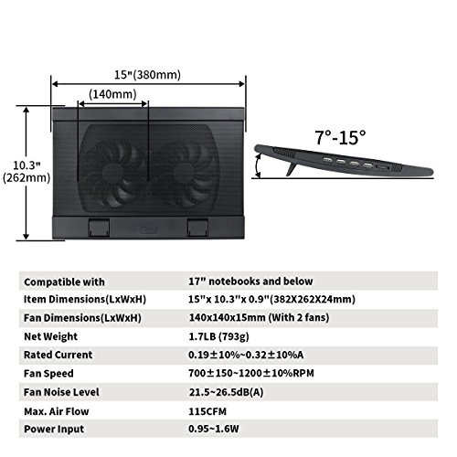 DEEPCOOL Wind Pal Fs Laptop Cooling Pad Zwei 140 mm Lüfter Zwei Betrachtungswinkel 2 USB-Ports Notebook-Kühler - 8