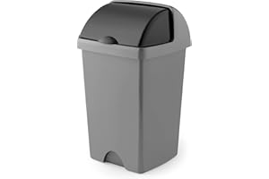 Addis 25ltr Roll Top Kitchen Waste Trash Complete Bin, Metallic Silver & Dark Grey